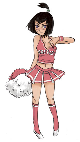 1girl, cheerleader, danny_phantom, female_focus, full_body, hamuuma, nickelodeon, pink_skirt, pleated_skirt, pom_pom_(cheerleading), sam_manson, simple_background, skirt, solo