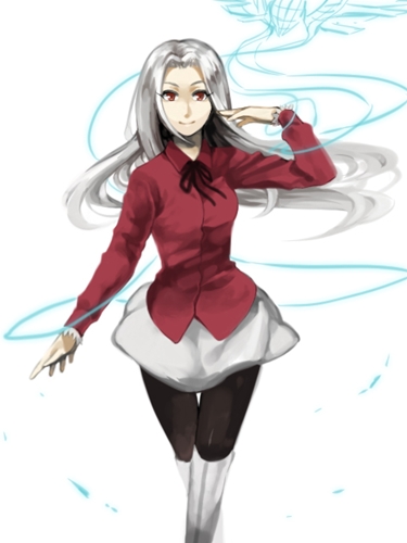 1girl, bad_id, bad_pixiv_id, bird, black_pantyhose, boots, fate/zero, fate_(series)