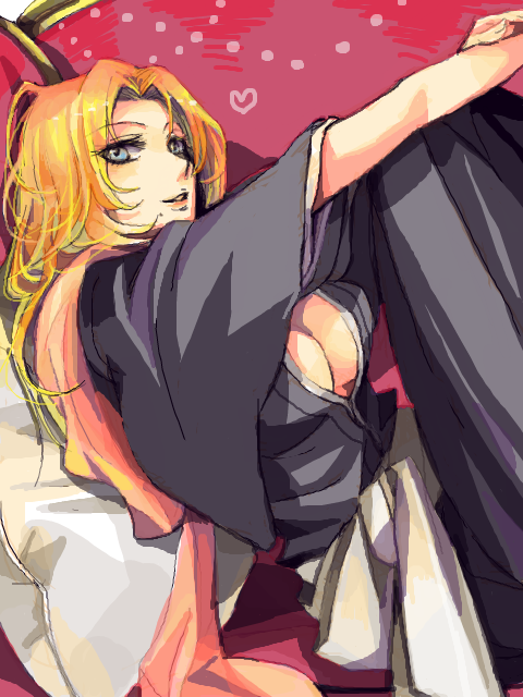 1girl, bleach, blonde_hair, blue_eyes, breasts, female_focus, matsumoto_rangiku, midoriiro_muku, solo, tegaki