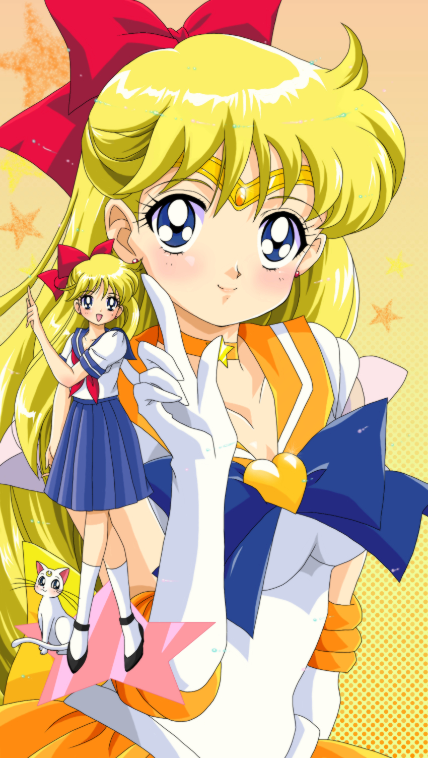 1990s_(style), 1girl, aino_minako, anime_coloring, artemis_(sailor_moon), bishoujo_senshi_sailor_moon, blonde_hair, blue_eyes