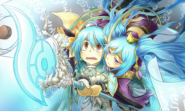 2girls, blue_hair, brown_eyes, eruru_(luminous_arc), luminous_arc, luminous_arc_3, lyla-shisho, multiple_girls