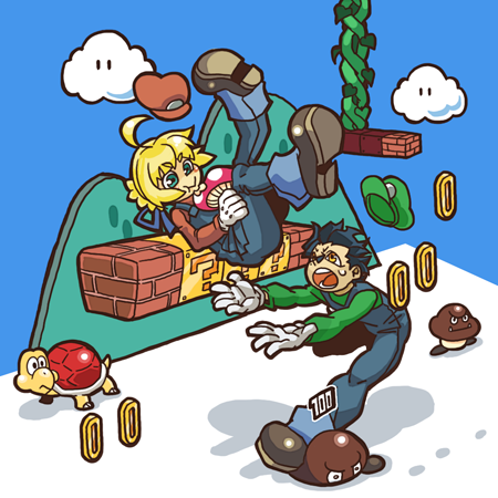 1boy, 1girl, ?_block, ahoge, artoria_pendragon_(fate), bad_id, bad_pixiv_id, black_hair