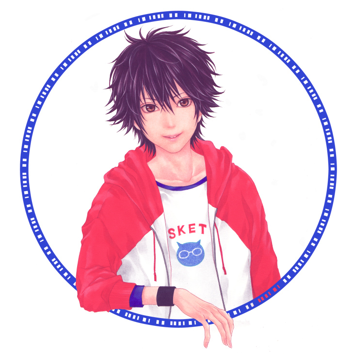 1boy, armband, bad_id, bad_pixiv_id, black_hair, brown_eyes, fujisaki_yuusuke, hood