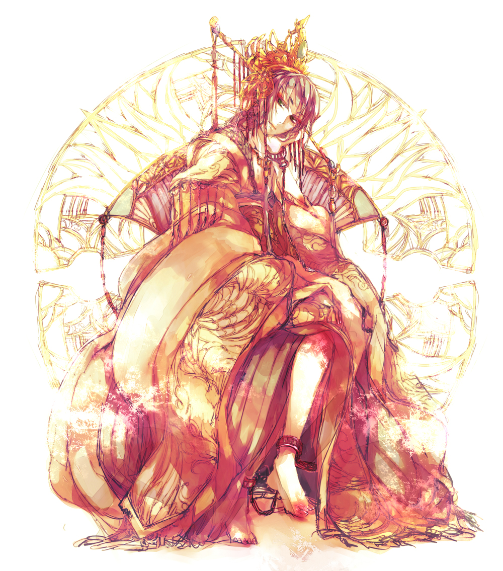 1boy, ankle_cuffs, axis_powers_hetalia, barefoot, chained, chain, china_(hetalia), chinese_clothes