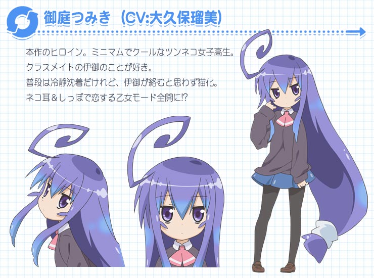 1girl, acchi_kocchi, ahoge, ascot, blue_eyes, blue_hair, character_profile, reference_sheet