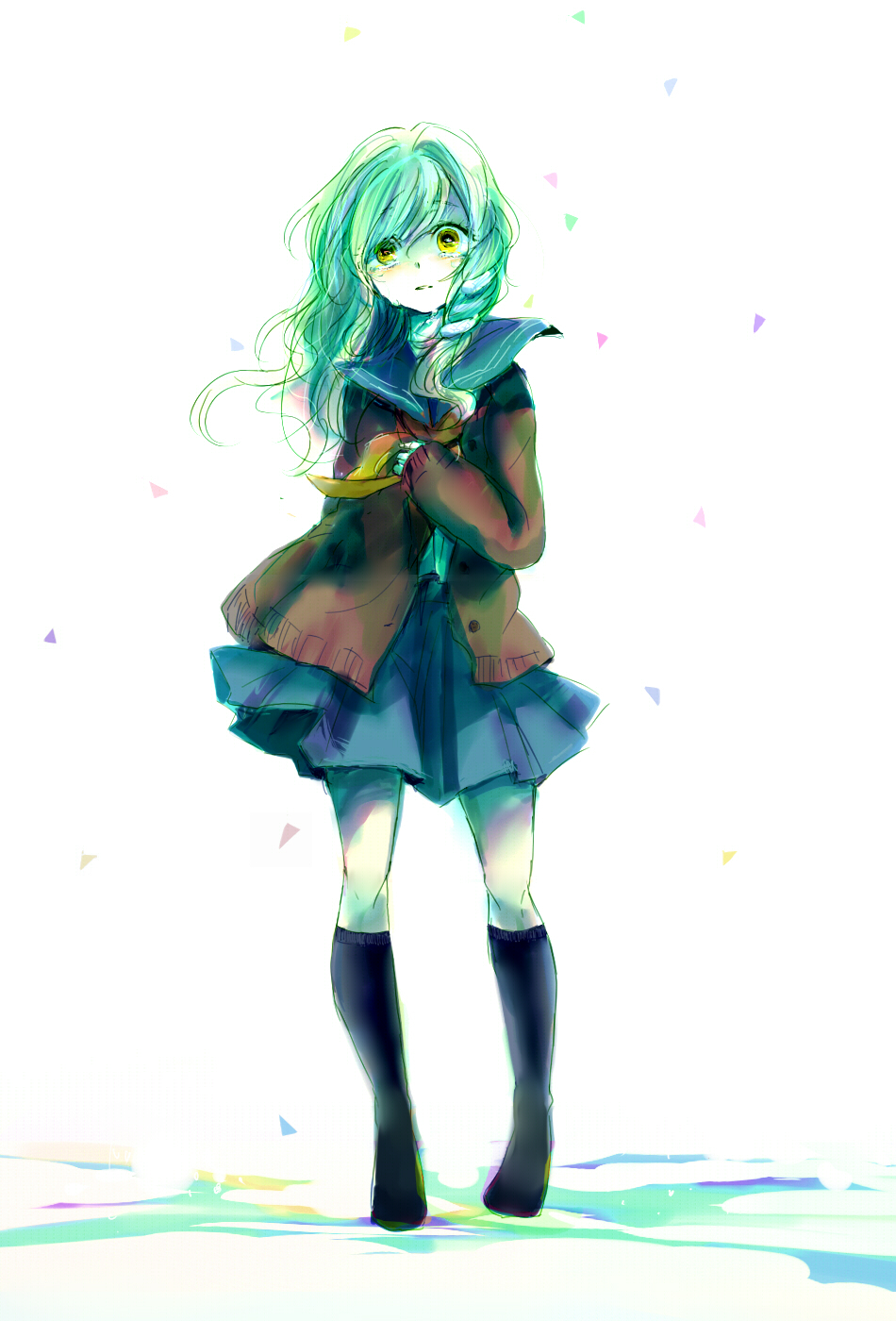 1girl, alternate_costume, bad_id, bad_pixiv_id, black_socks, blush, cardigan, contemporary