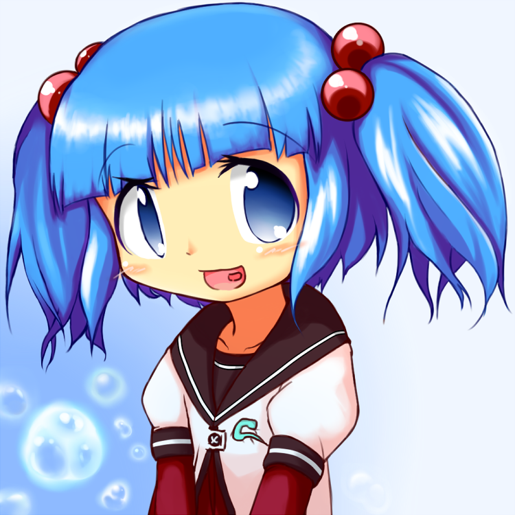1girl, 3000mhyouhyouriver, bad_id, bad_pixiv_id, blue_background, blue_eyes, blue_hair, blunt_bangs