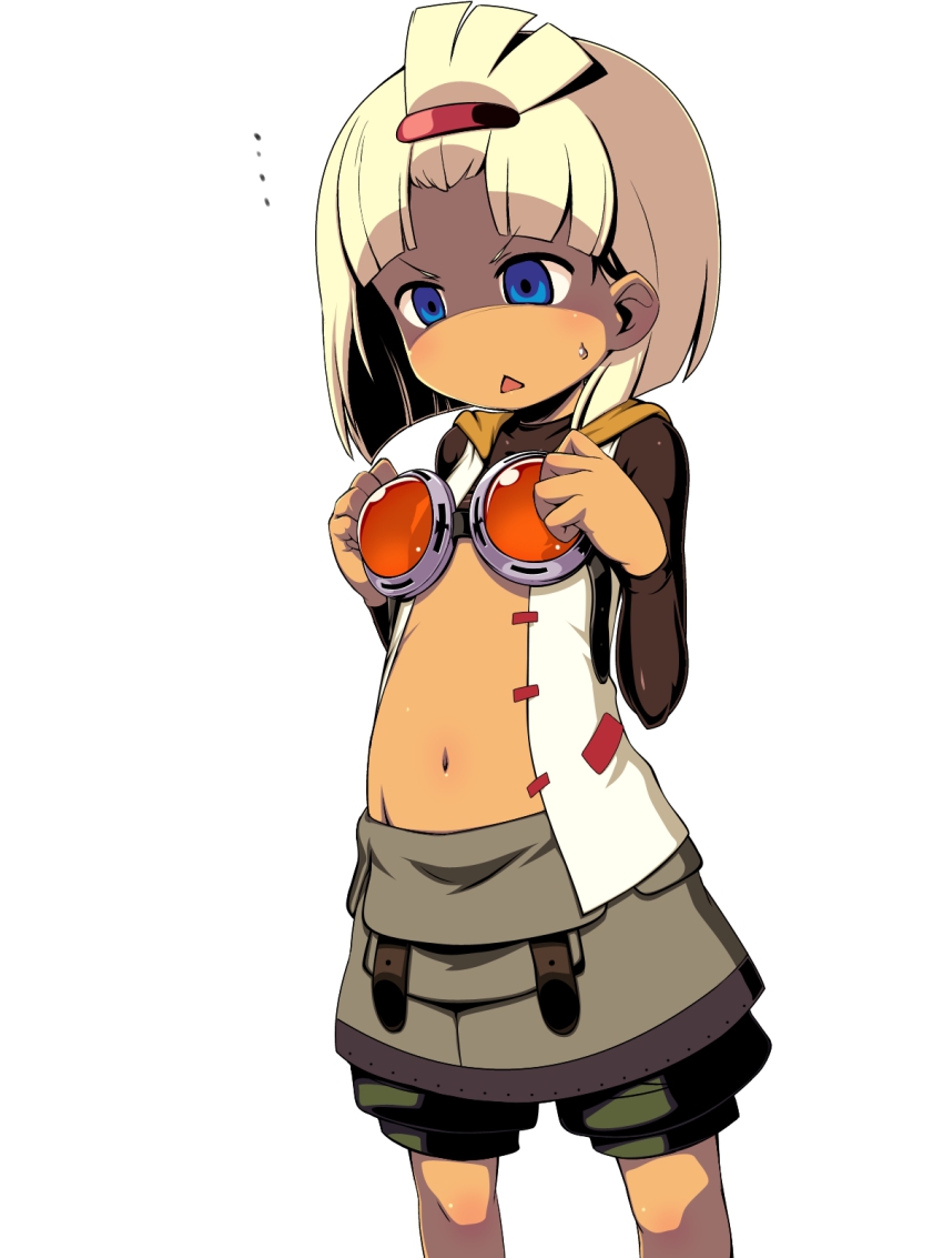 1girl, bad_id, bad_pixiv_id, belly, blonde_hair, blue_eyes, etrian_odyssey, female_focus