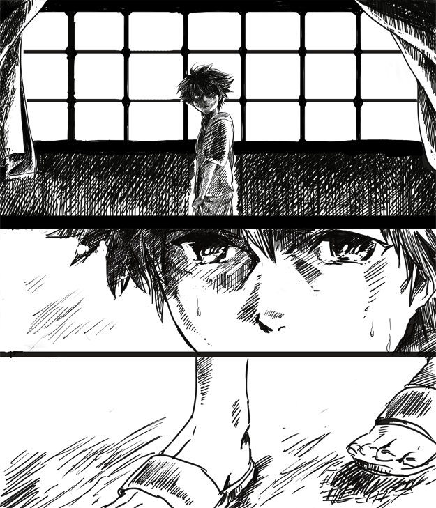 1boy, aged_down, ahiru_pyaan, child, comic, emiya_kiritsugu, fate/zero, fate_(series)