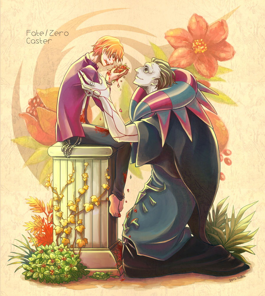 2boys, barefoot, black_eyes, blood, blood_on_face, capelet, character_name, copyright_name