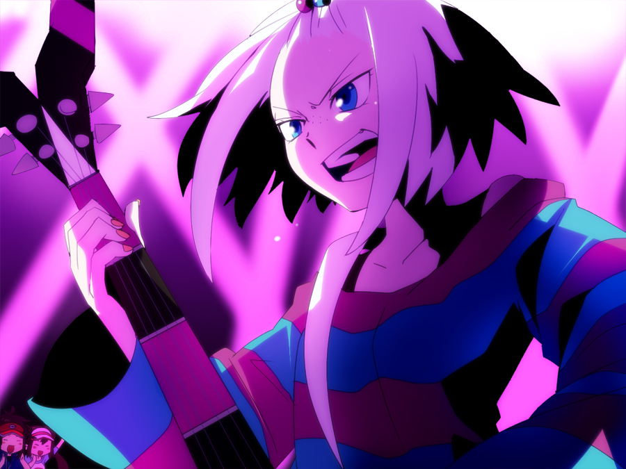 10s, 1girl, bad_id, bad_pixiv_id, blue_eyes, dress, fingernails, guitar