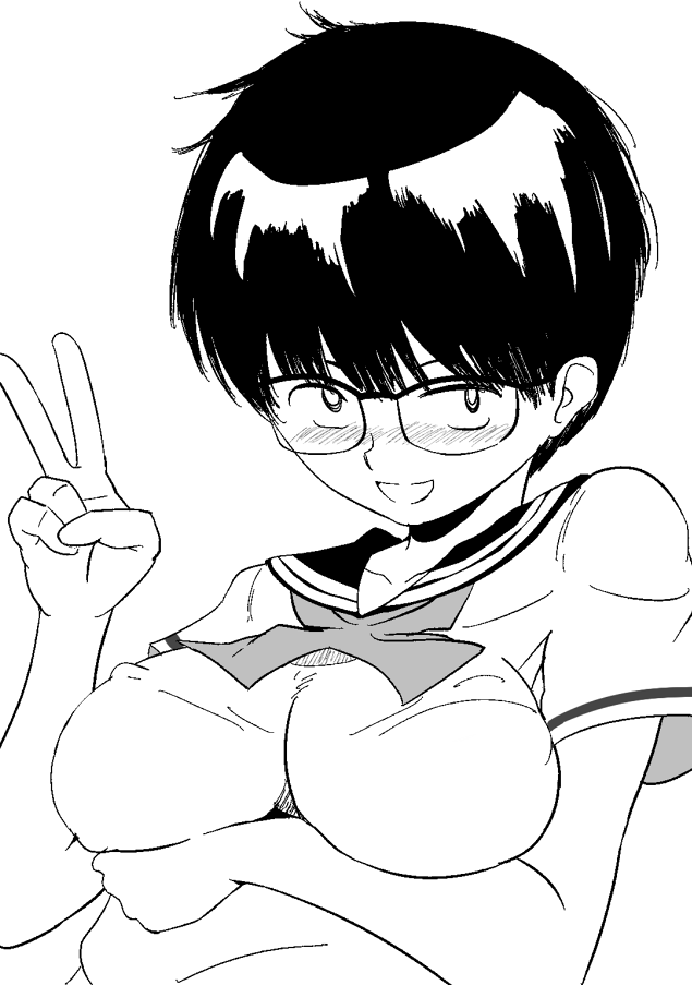 1girl, bad_id, bad_pixiv_id, black_hair, blush, breast_hold, breasts, covered_erect_nipples