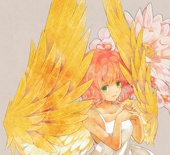 1girl, female_focus, flower, harpy_(puyopuyo), kokuzu, madou_monogatari, own_hands_clasped, own_hands_together