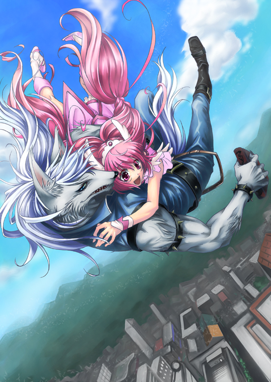 10s, 1boy, 1girl, blue_eyes, book, boots, canal001, city