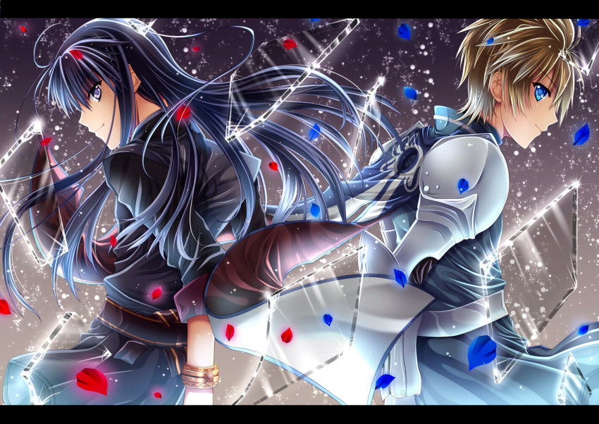 00s, 2boys, armor, bad_id, bad_pixiv_id, black_eyes, black_hair, blonde_hair