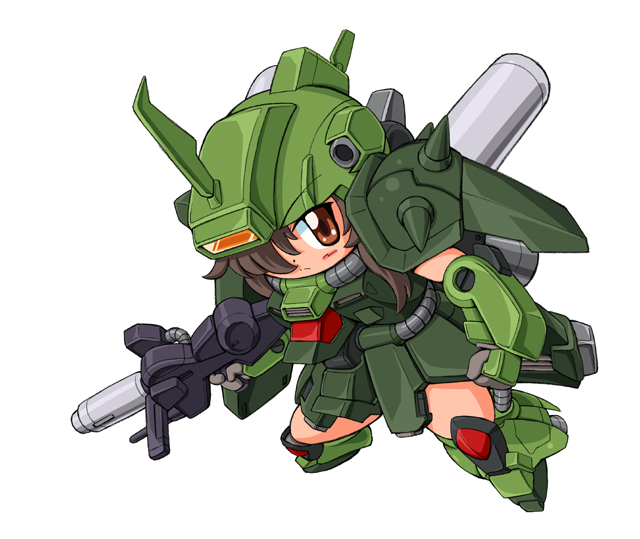 black_hair, brown_eyes, gundam, gundam_zz, maro-n, mecha_musume, solo, zaku