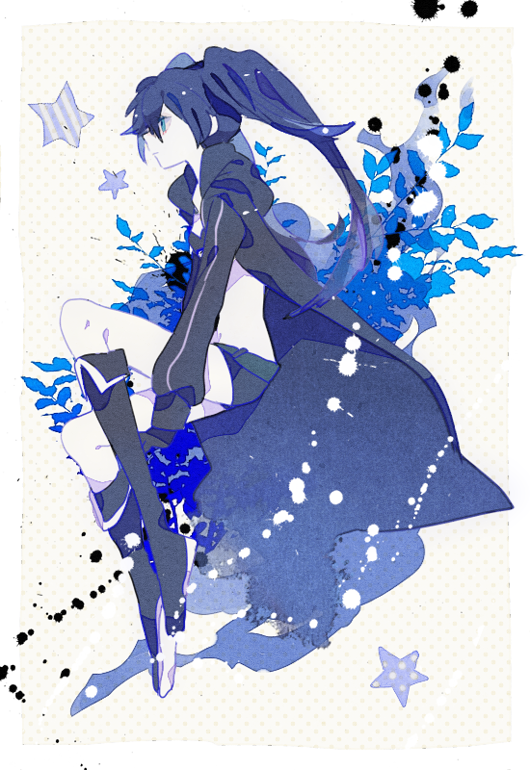 10s, 1girl, bikini, bikini_top_only, black_gloves, black_hair, black_rock_shooter, black_rock_shooter_(character)