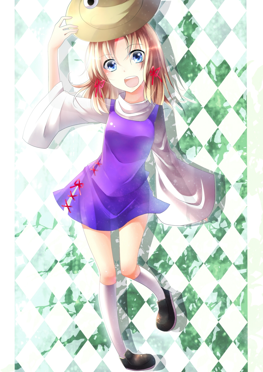 1girl, bad_id, bad_pixiv_id, blonde_hair, blue_eyes, daradara1999, female_focus, hair_ribbon