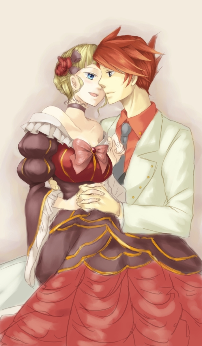1boy, 1girl, aokiri_(dolce), bad_id, bad_pixiv_id, beatrice_(umineko), blonde_hair, blue_eyes