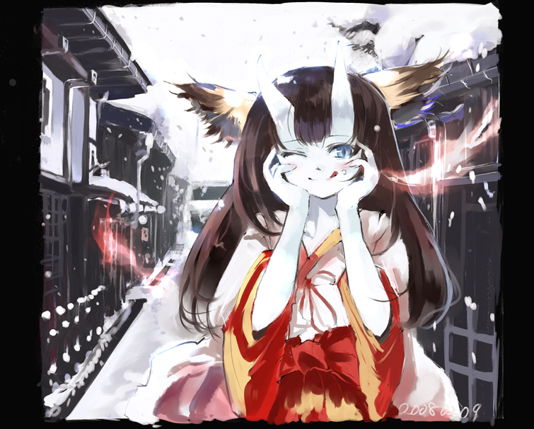 fire_ii, horns, japanese_clothes, mo, shunsei_(muratou), solo, tongue, viprpg