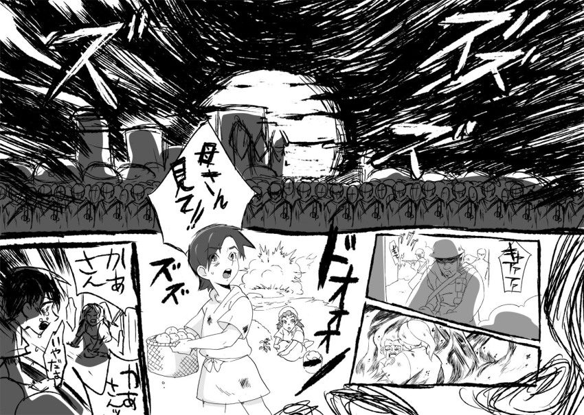 2girls, 6+boys, aged_down, bad_id, bad_pixiv_id, comic, greyscale, ima_soko_ni_iru_boku