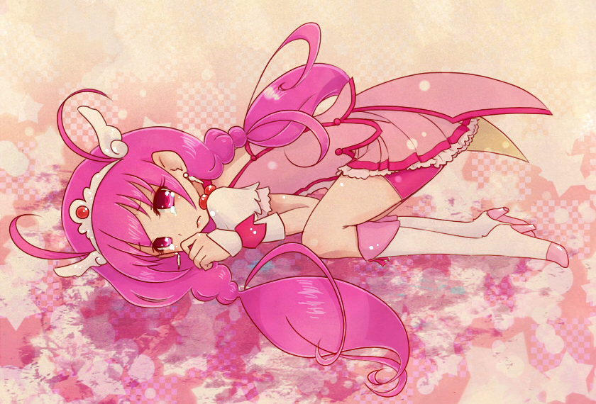 10s, 1girl, bike_shorts, bike_shorts_under_skirt, boots, cure_happy, dress, earrings