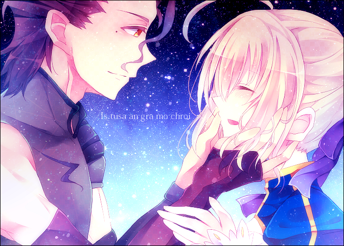 1boy, 1girl, ajuvyrvosjfj, artoria_pendragon_(fate), bad_id, bad_pixiv_id, black_hair, blonde_hair