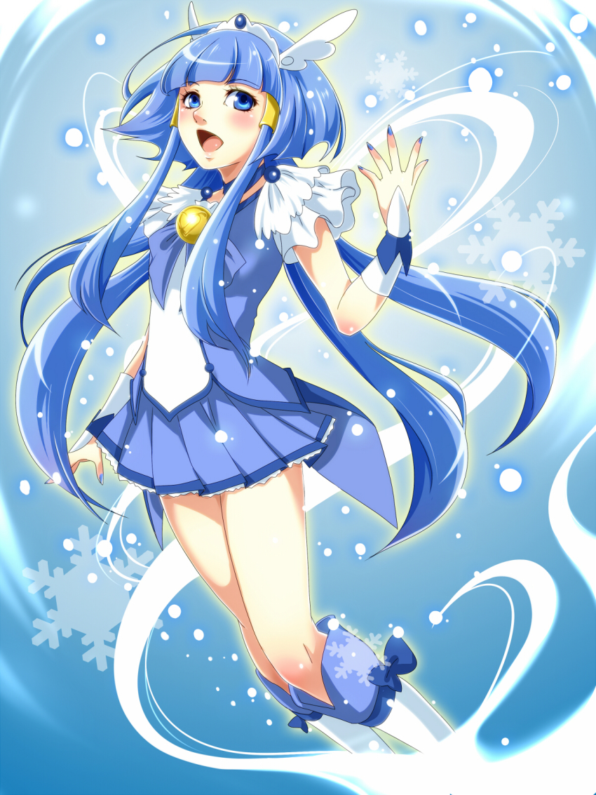 10s, 1girl, aoki_reika, blue_dress, blue_eyes, blue_hair, blue_skirt, blue_theme