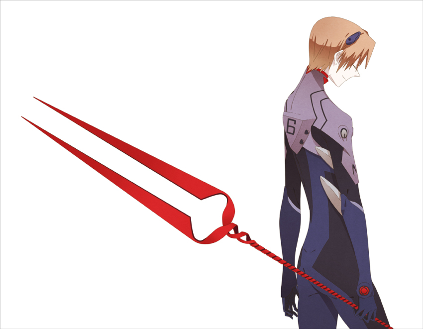 1boy, brown_hair, cosplay, fate/zero, fate_(series), from_behind, ishida_akira_(voice_actor), lance_of_longinus_(evangelion), male_focus, mecha_pilot_suit, nagisa_kaworu, nagisa_kaworu_(cosplay), neon_genesis_evangelion, plugsuit_(evangelion), polearm, school_uniform, solo, spear, suu_(hinoya69), uryuu_ryuunosuke, weapon