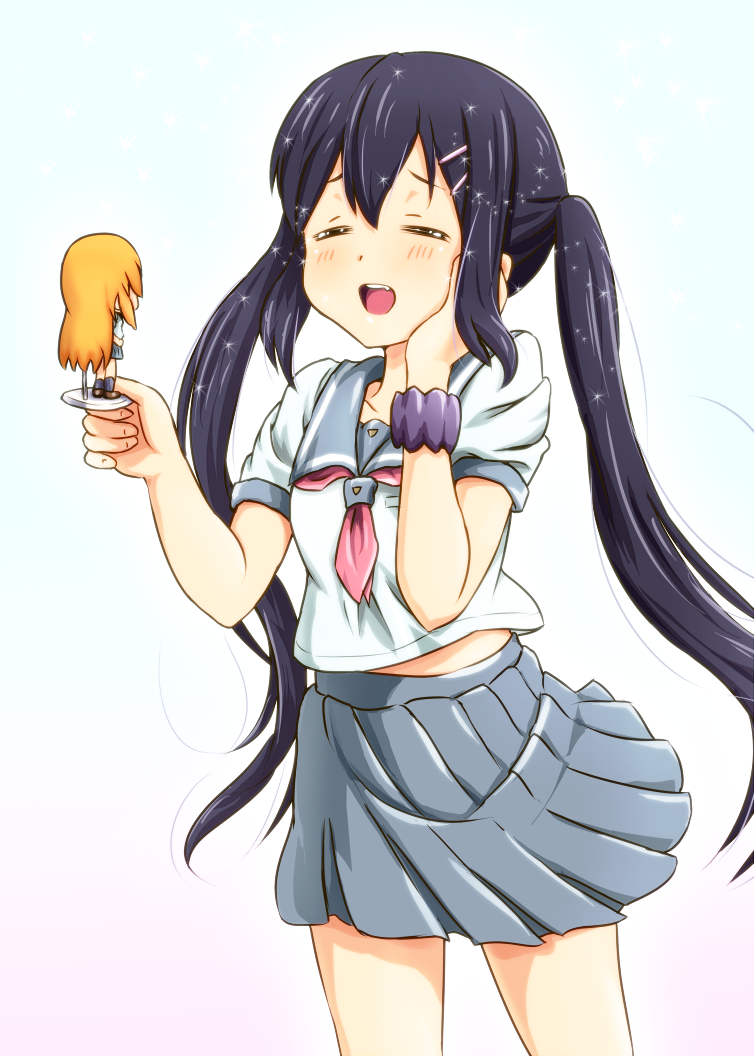 1girl, black_hair, cosplay, diesel-turbo, closed_eyes, figure, figure_(object), k-on!