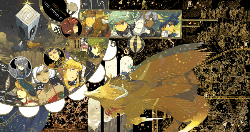 abstract, animal_ears, animo, antlers, bad_id, bad_pixiv_id, borrowed_character, dominica, dragon, everyone, fantasy, fern_burnette, gizan, happiness_(pixiv_fantasia), horns, lapse_rapunzel, mirowaju, pixiv_fantasia, pixiv_fantasia_4, pointy_ears, silmaria, wings, yumi_(yupopi)