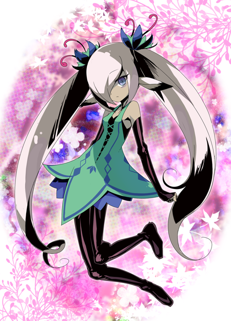 animal_ears, atlus, bare_shoulders, black_pantyhose, blue_eyes, detached_sleeves, dress, etrian_odyssey