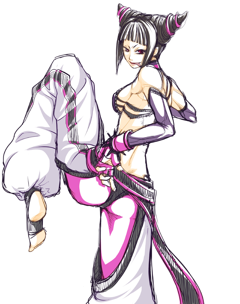 1girl, barefoot, breasts, capcom, drill_hair, feet, female_focus, fighting_stance