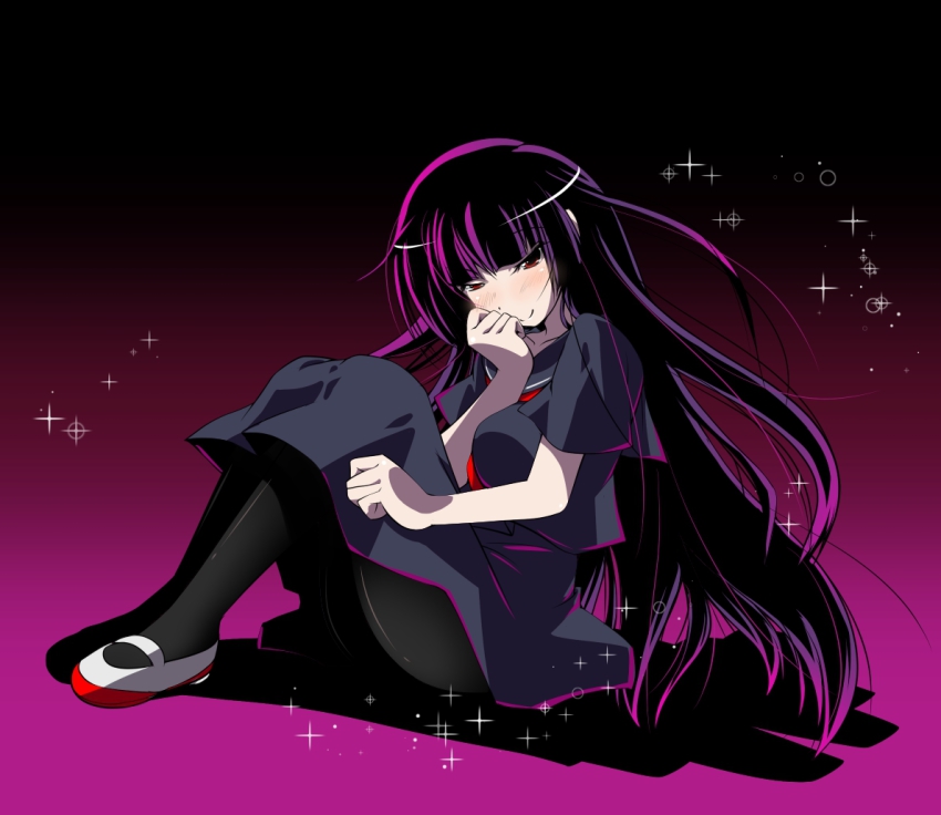 1girl, between_breasts, black_hair, breasts, female_focus, ghost, grin, kanoe_yuuko