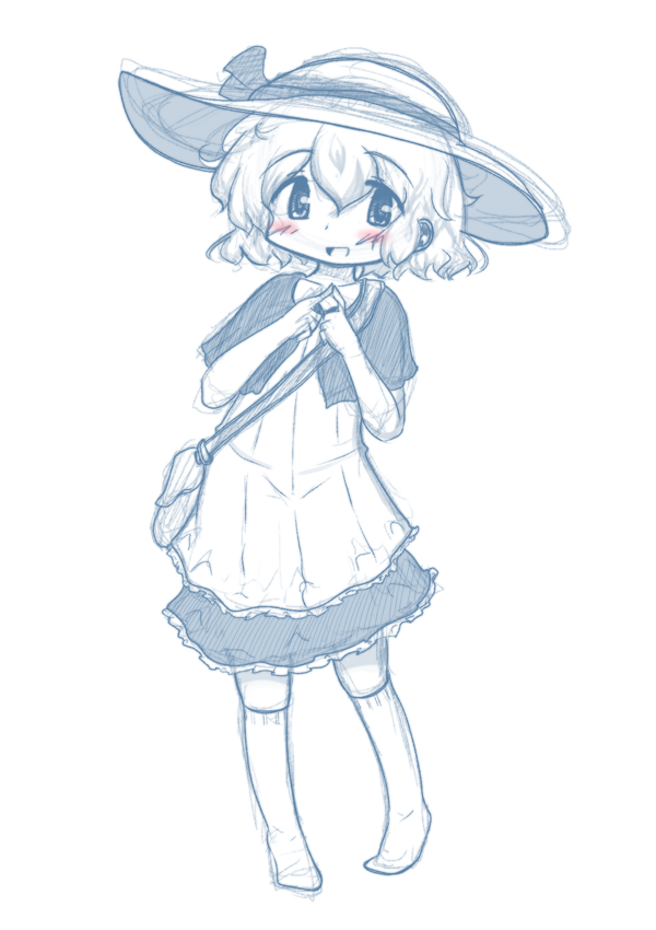 1girl, aoki_ume_(style), bag, bleeugee, blush, casual, drawfag, dress