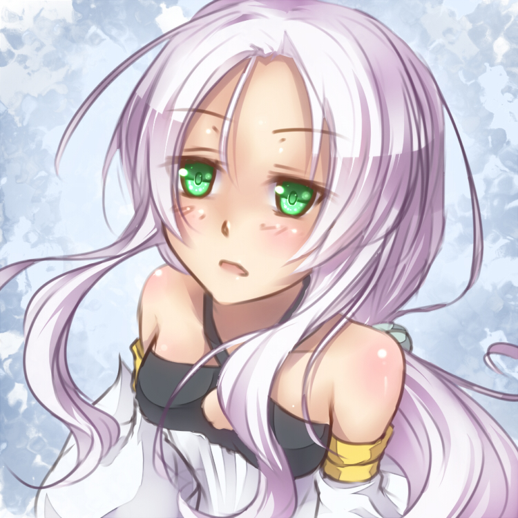 1girl, armband, duel_monster, female_focus, gishki_natalia, green_eyes, long_hair, ritua_natalia, shintani_tsushiya, solo, white_hair, yu-gi-oh!