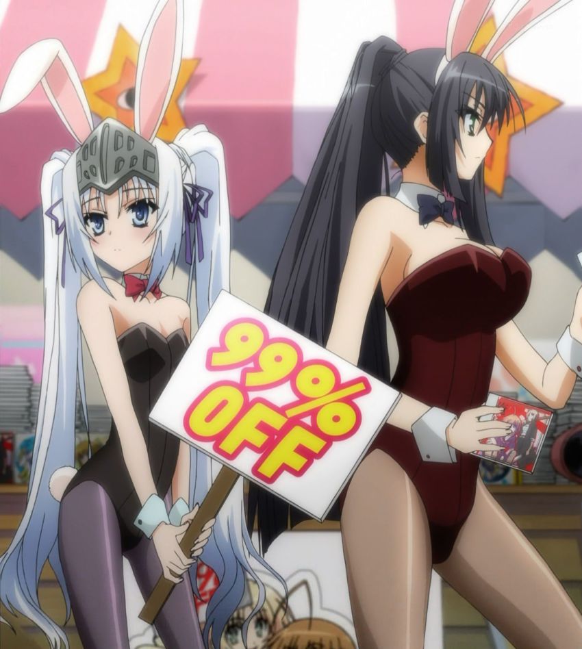 10s, alternate_costume, animal_ears, anime_screenshot, bare_shoulders, black_bow, black_bowtie, black_hair