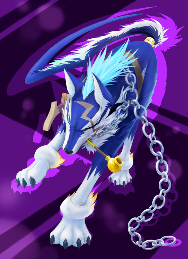 00s, chain, dog, full_body, hadhia_qise, no_humans, purple_background, repede_(tales), scar, tales_of_(series), tales_of_vesperia
