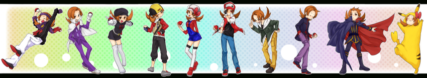 6+girls, backwards_hat, bag, baseball_cap, blue_oak, blue_oak_(cosplay), blue_oak_(pokemon_hgss), brown_hair