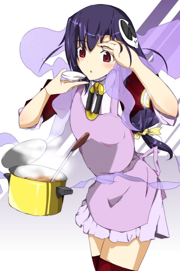 1girl, apron, bow, cooking, hair_bow, hair_ornament, haqua_d'rot_herminium, kami_nomi_zo_shiru_sekai