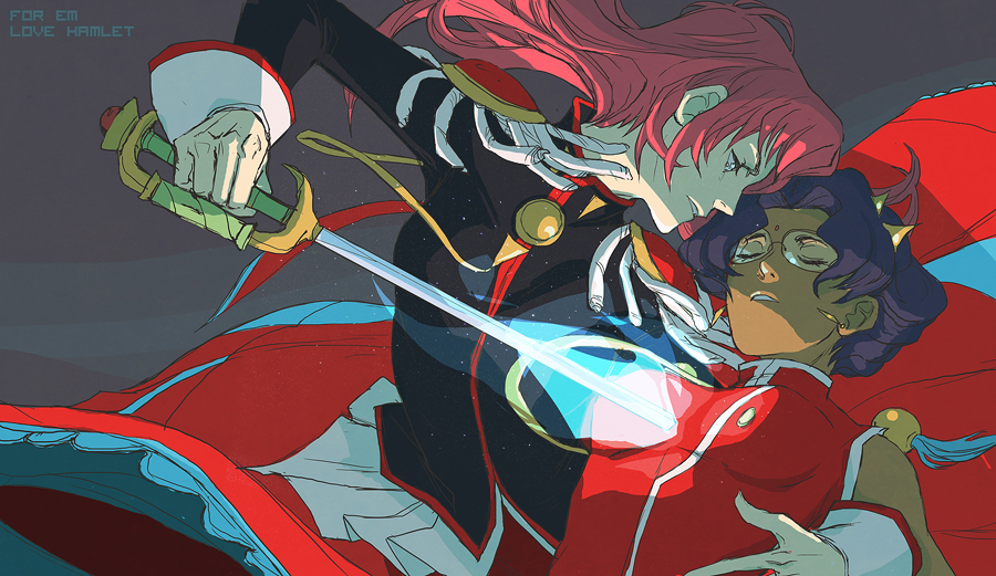 1990s_(style), 2girls, aiguillette, bad_deviantart_id, bad_id, closed_eyes, dark-skinned_female, dark_skin