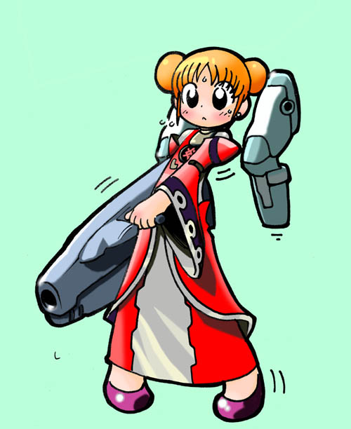 1girl, :<, aqua_background, bad_id, bad_pixiv_id, black_eyes, blush, double_bun