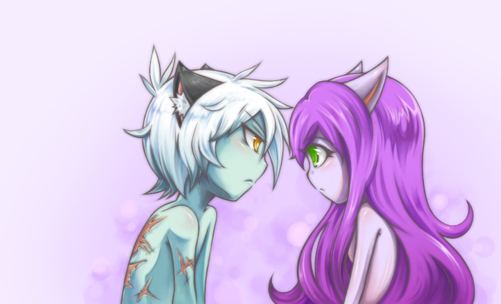 colored_skin, green_eyes, league_of_legends, long_hair, lulu_(league_of_legends), purple_hair, purple_skin, scar