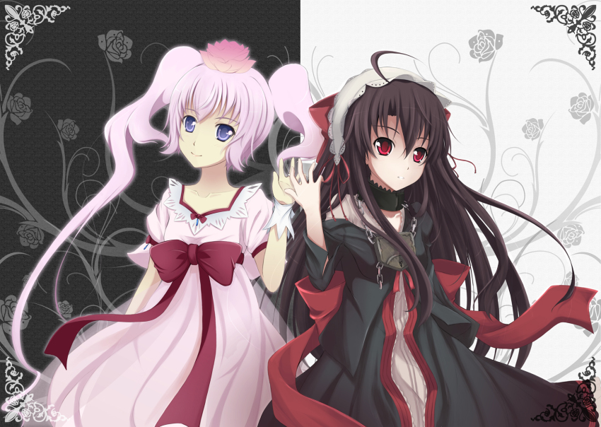 10s, 2girls, dalian, dantalian_no_shoka, fllay, highres, lolita_fashion, long_hair, multiple_girls, shoka_no_shoujo, symmetry, twintails