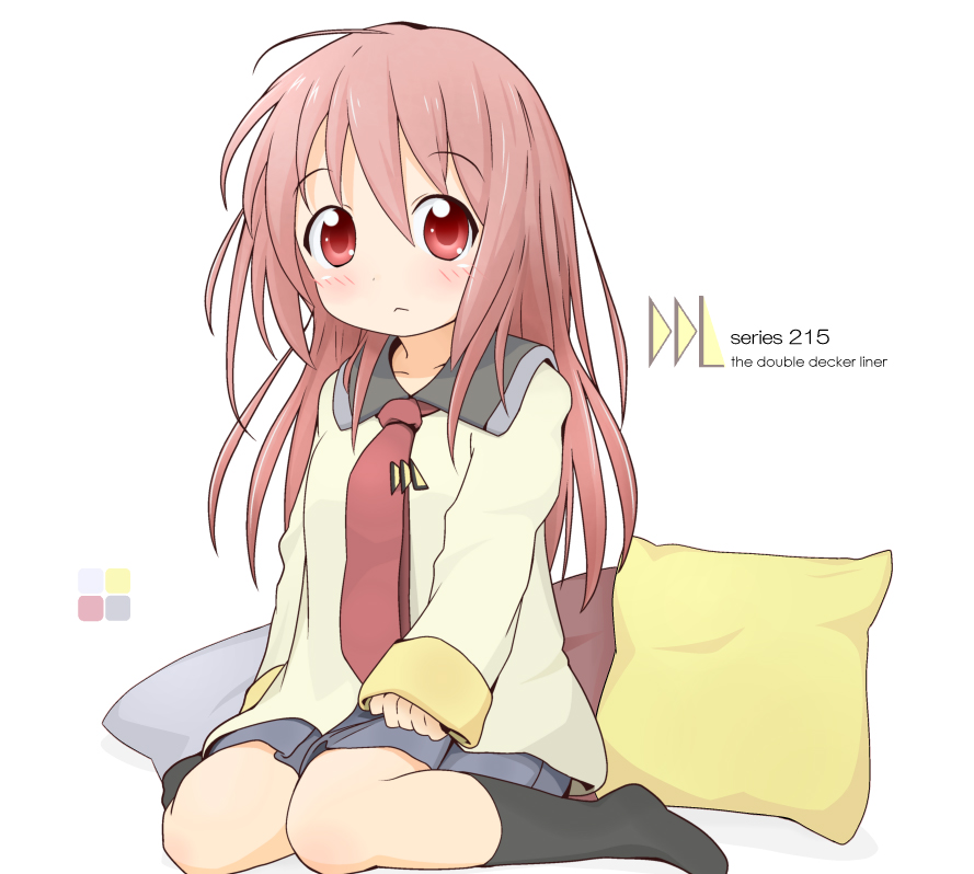 1girl, black_socks, blush, buchi_(shimauma_kenkyuujo), female_focus, long_sleeves, necktie, personification