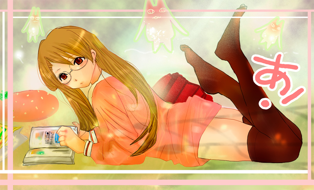 1girl, azumanga_daiou, brown_eyes, brown_hair, female_focus, glasses, imaiko, long_hair