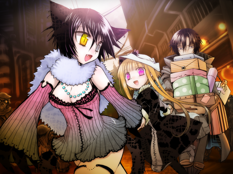 1boy, 2girls, animal_ears, ati, ati_(sekien_no_inganock), cat_ears, cat_tail, game_cg