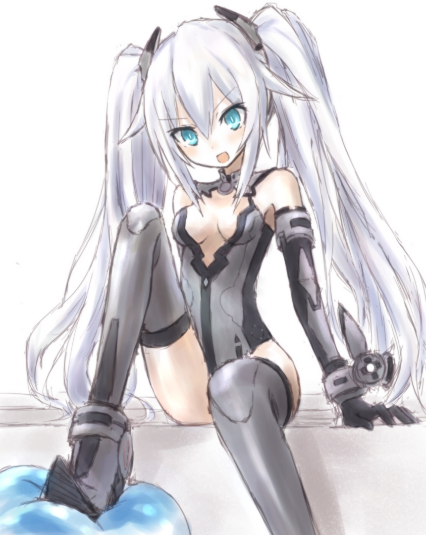 10s, 1girl, :d, aqua_eyes, bad_id, bad_pixiv_id, bare_shoulders, black_heart_(neptunia)