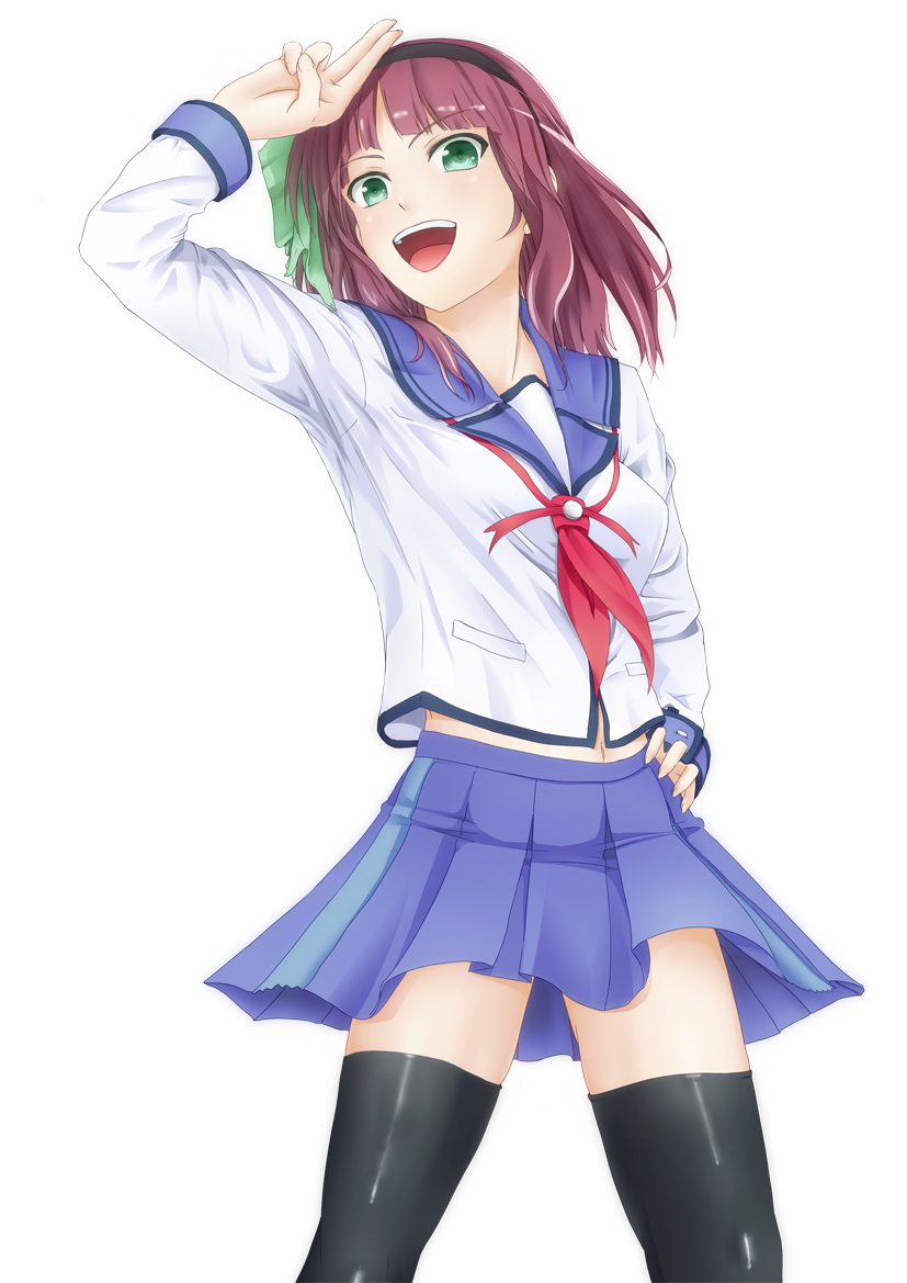 10s, 1girl, angel_beats!, green_eyes, hairband, purple_hair, school_uniform, serafuku