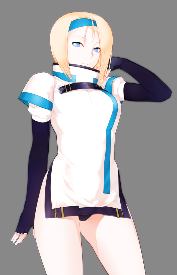 1girl, arc_system_works, bad_id, bad_pixiv_id, black_panties, blonde_hair, blue_eyes, female_focus